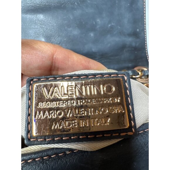 Valentino Milano Quilted Black Leather Chain Shoulder Bag With Gold Accents - Picture 7 of 11